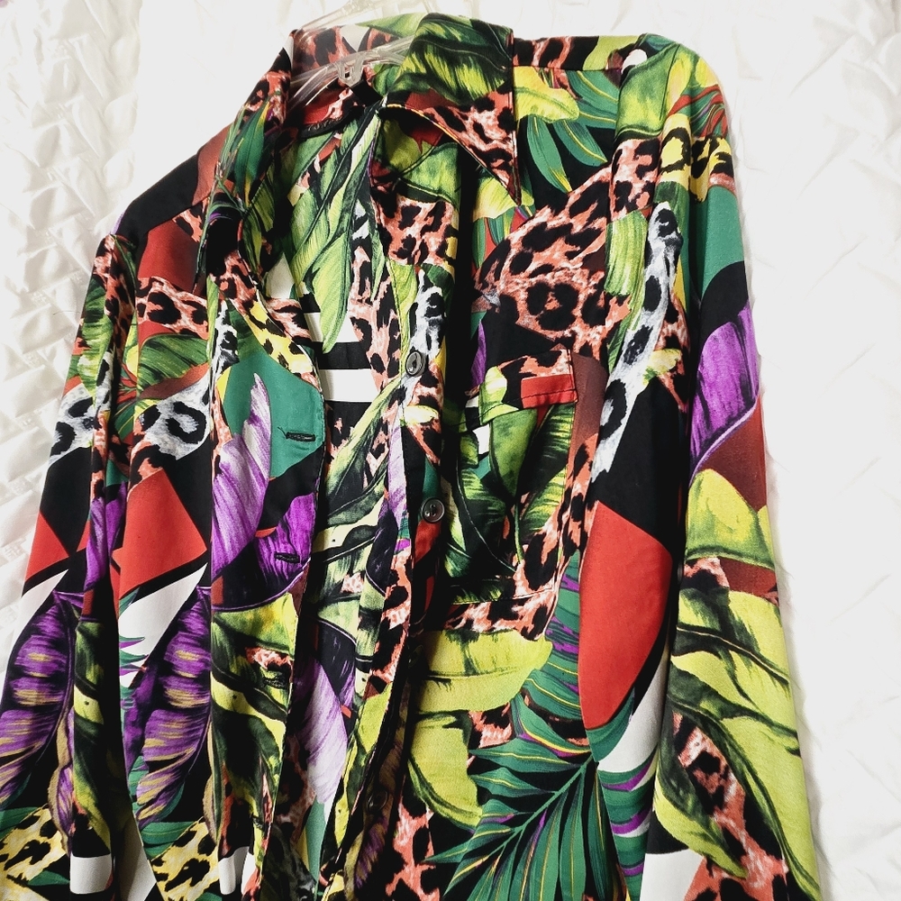 Tie Up Animal Print Tropical Top Small